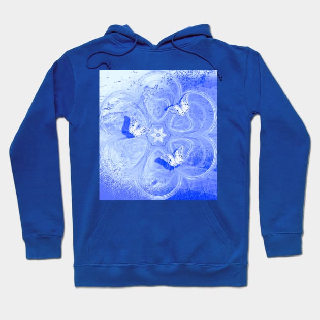 Butterflies in blue abstract landscape Hoodie by hereswendy